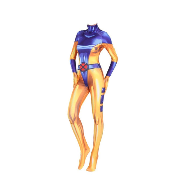 Women Girls Heroine Jumpsuit Costume Yellow and Blue Bodysuit Halloween Costume