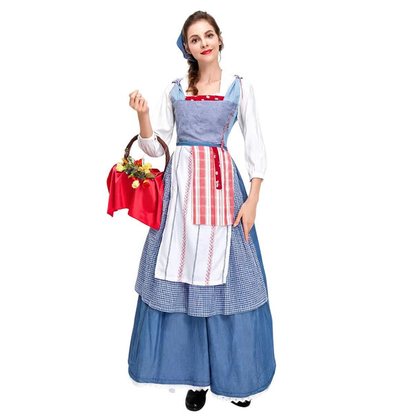 Women Girls Princess Maid Dress Halloween Blue Dress Costume