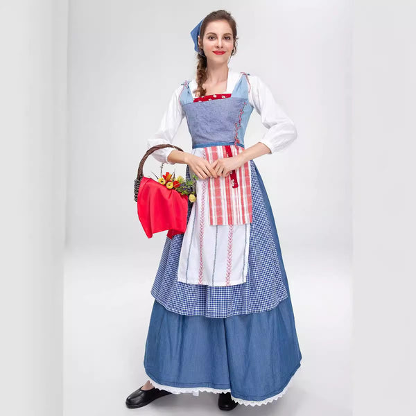 Women Girls Princess Maid Dress Halloween Blue Dress Costume