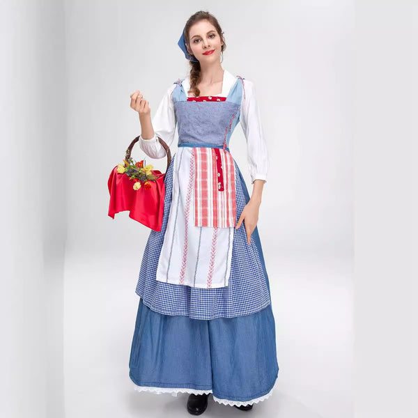 Women Girls Princess Maid Dress Halloween Blue Dress Costume