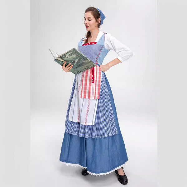 Women Girls Princess Maid Dress Halloween Blue Dress Costume