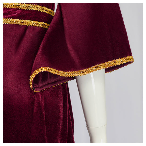 Women Gothel Costume Velvet Long Dress Full Set Dark Red Medieval Renaissance Halloween Outfit