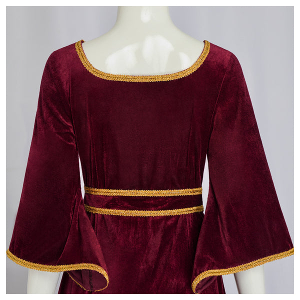 Women Gothel Costume Velvet Long Dress Full Set Dark Red Medieval Renaissance Halloween Outfit