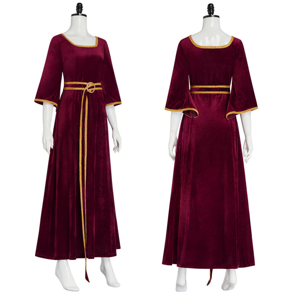 Women Gothel Costume Velvet Long Dress Full Set Dark Red Medieval Renaissance Halloween Outfit