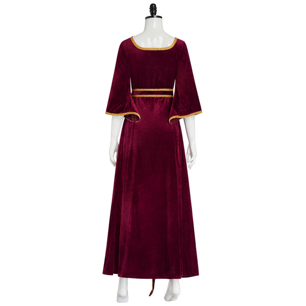 Women Gothel Costume Velvet Long Dress Full Set Dark Red Medieval Renaissance Halloween Outfit