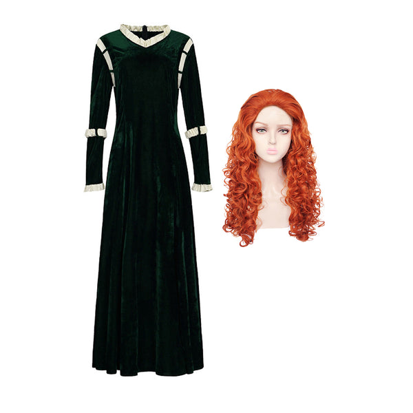 Women Princess Cosplay Costume Renaissance Medieval Velvet Dress Princess Gown Green