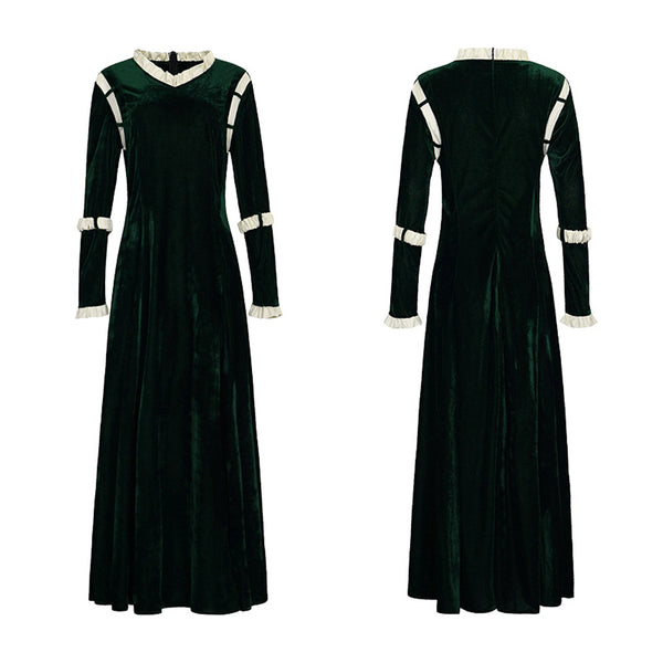 Women Princess Cosplay Costume Renaissance Medieval Velvet Dress Princess Gown Green