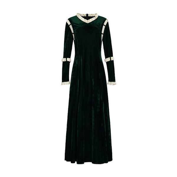 Women Princess Cosplay Costume Renaissance Medieval Velvet Dress Princess Gown Green
