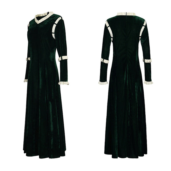 Women Princess Cosplay Costume Renaissance Medieval Velvet Dress Princess Gown Green