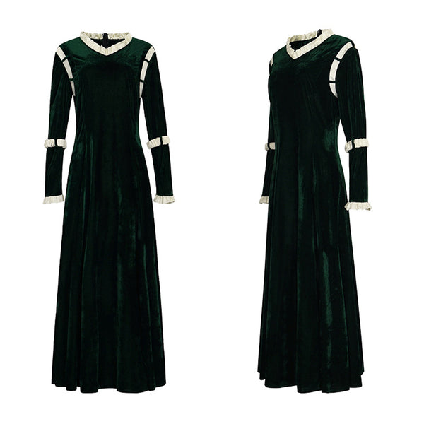 Women Princess Cosplay Costume Renaissance Medieval Velvet Dress Princess Gown Green