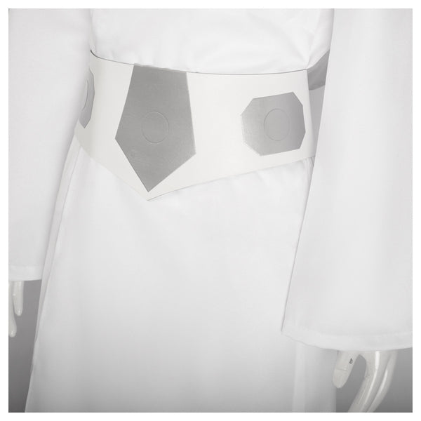 Women Princess Cosplay Leia Costume White Dress Hooded Long Robe Halloween Party Dress