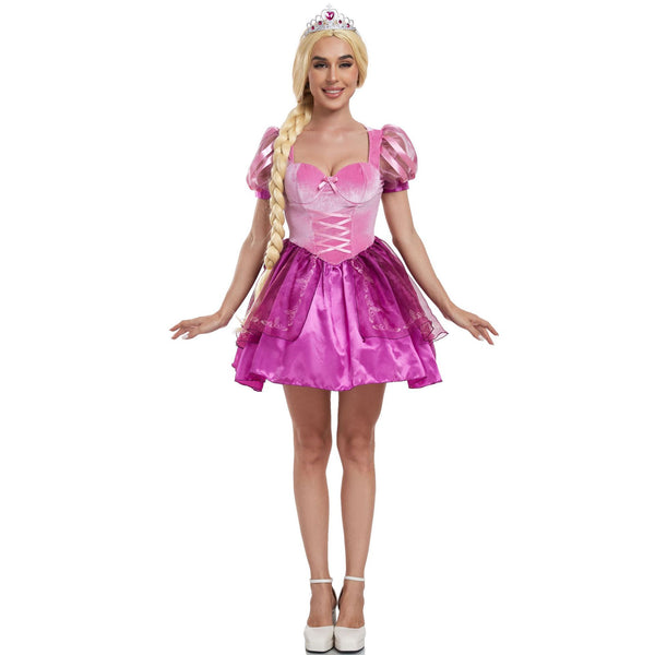 Women Princess Dress Long Hair Purple Pricess Sexy Halloween Costume Outfit