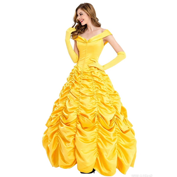 Women Princess Dresses Yellow Ball Gowns Dress Costume