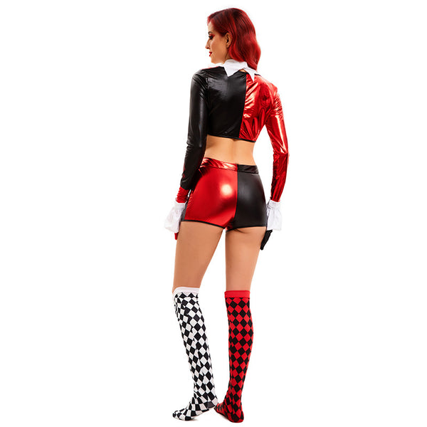 Women Sexy Clown Costume Crop Top and Shorts Set Halloween Party Suit