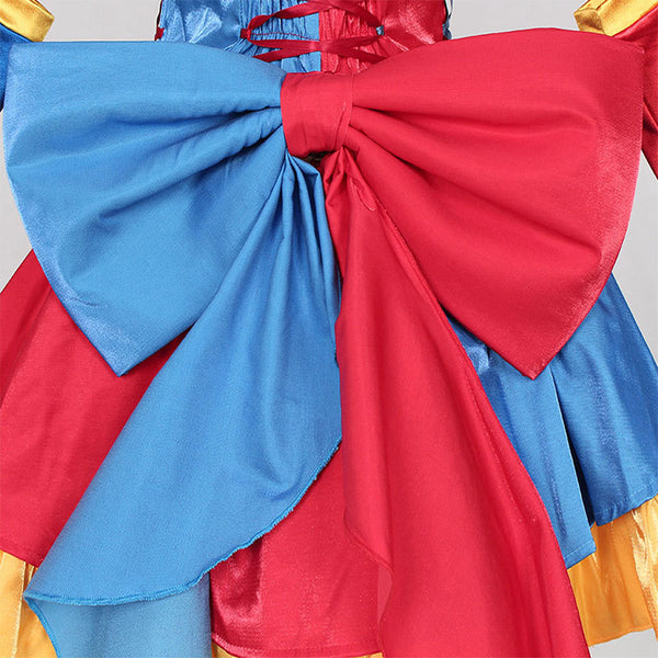 Women's Clown Costume Carnival Outfit Halloween Mini Dress with Hat Gloves