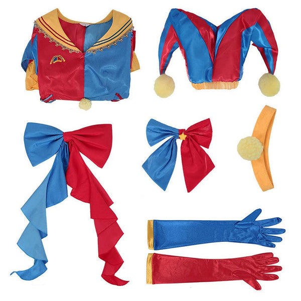 Women's Clown Costume Carnival Outfit Halloween Mini Dress with Hat Gloves