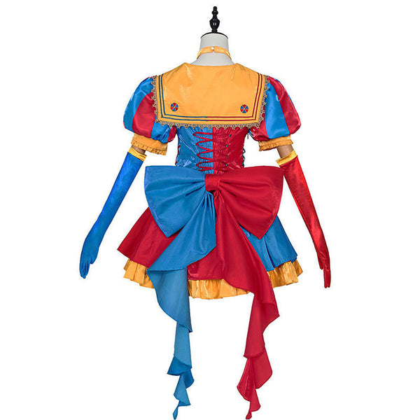 Women's Clown Costume Carnival Outfit Halloween Mini Dress with Hat Gloves