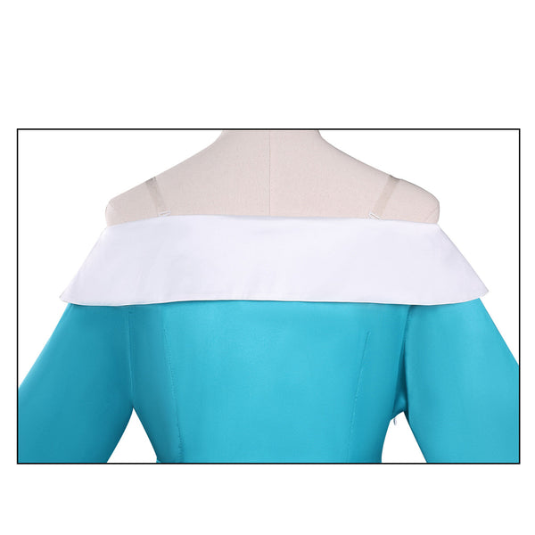 Women's Princess Costume Adults Girls Off Shoulder Blue Fancy Dress Deluxe Gown with Crown Earrings Halloween Party Outfit