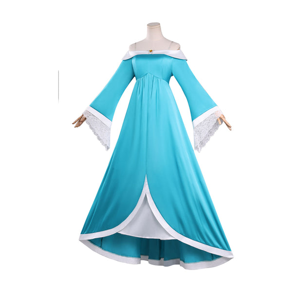 Women's Princess Costume Adults Girls Off Shoulder Blue Fancy Dress Deluxe Gown with Crown Earrings Halloween Party Outfit