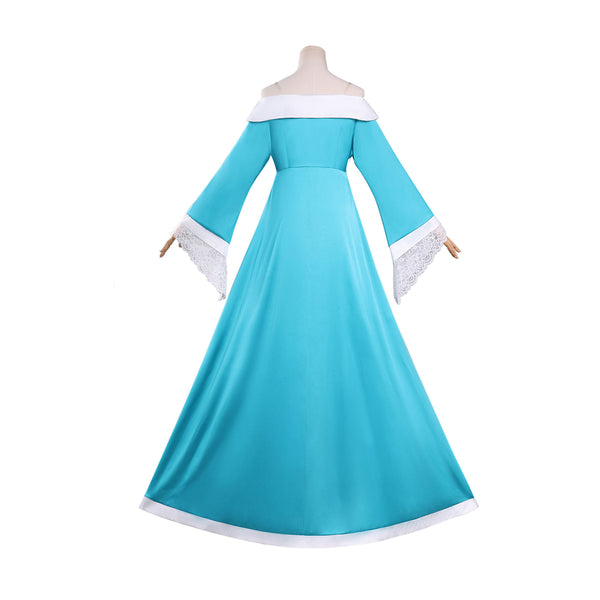 Women's Princess Costume Adults Girls Off Shoulder Blue Fancy Dress Deluxe Gown with Crown Earrings Halloween Party Outfit