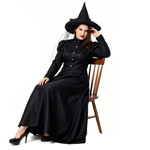 Women's Wicked Witch Costume Adult Witch Black Dress with Hat Halloween Outfit