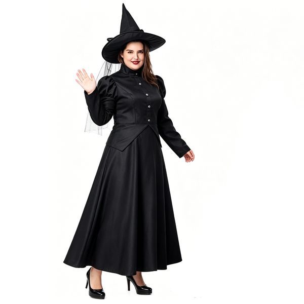 Women's Wicked Witch Costume Adult Witch Black Dress with Hat Halloween Outfit