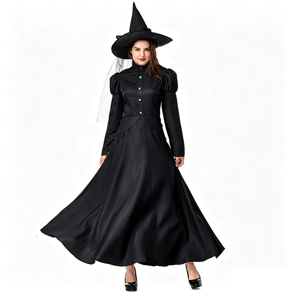 Women's Wicked Witch Costume Adult Witch Black Dress with Hat Halloween Outfit