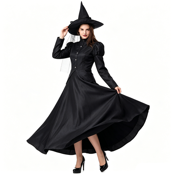 Women's Wicked Witch Costume Adult Witch Black Dress with Hat Halloween Outfit