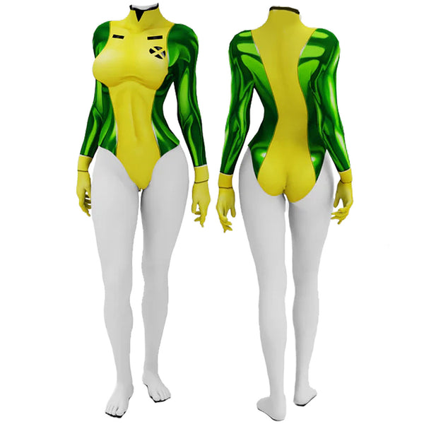 Yellow and Green Womens Costume Jumpsuit Swimsuit Heroine Costume Zentai for Halloween
