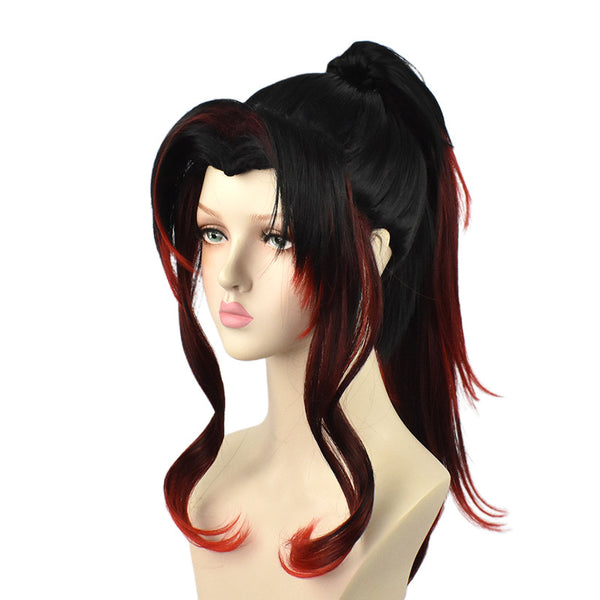 Yoriichi Cosplay Wigs Black Red Ponytail Wig for Kokushibou Cosplay Tsugikuni Yoriichi Wigs