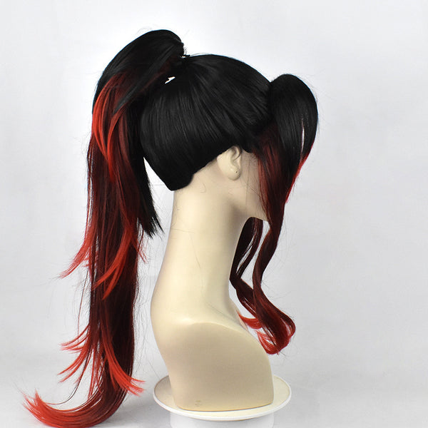Yoriichi Cosplay Wigs Black Red Ponytail Wig for Kokushibou Cosplay Tsugikuni Yoriichi Wigs