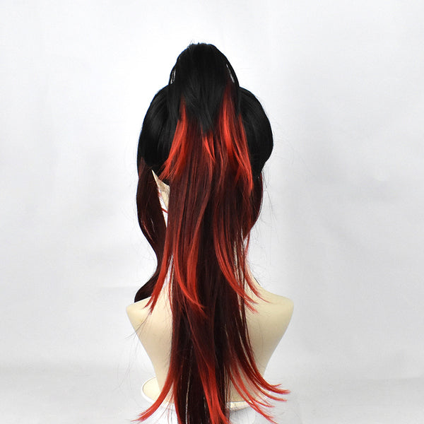 Yoriichi Cosplay Wigs Black Red Ponytail Wig for Kokushibou Cosplay Tsugikuni Yoriichi Wigs