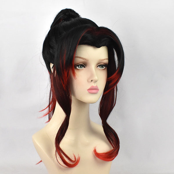 Yoriichi Cosplay Wigs Black Red Ponytail Wig for Kokushibou Cosplay Tsugikuni Yoriichi Wigs