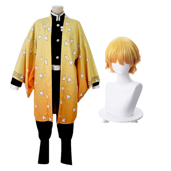 Zenitsu Costume Halloween Cosplay Kimono Outfit Kids Adults Halloween Costume Suit Set