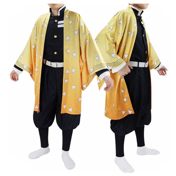 Zenitsu Costume Halloween Cosplay Kimono Outfit Kids Adults Halloween Costume Suit Set