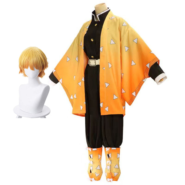 Zenitsuu Costume Outfit Kids Adults Halloween Cosplay Kimono Halloween Costume Suit Set