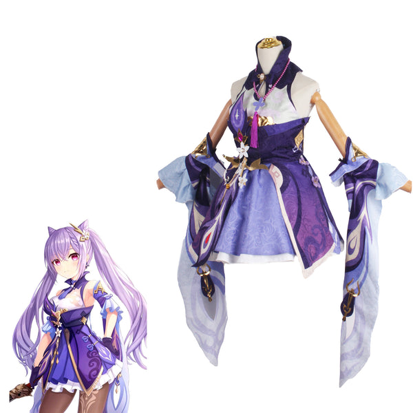 Genshin Impact Keqing Full Set Cosplay Costume With Wigs Halloween Party Costume