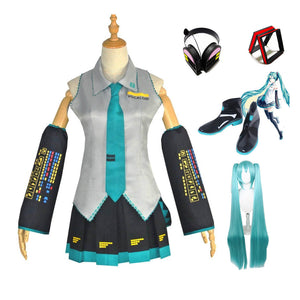 Vocaloid Hatsune Miku Initial Cosplay Costume Whole Set With Wigs+Shoes+Props