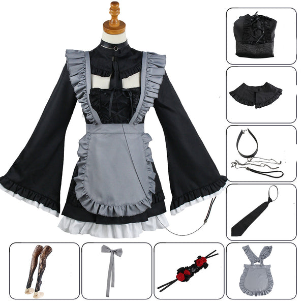 My Dress-Up Darling Marin Kitagawa Cosplay Shizuku Kuroe Black Lolita Maid Dress Costume Outfit
