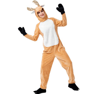 Adults Unisex Christmas Reindeer Cosplay Costume Jumpsuit Winter Flannel Pajamas