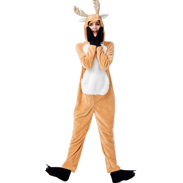 Adults Unisex Christmas Reindeer Cosplay Costume Jumpsuit Winter Flannel Pajamas