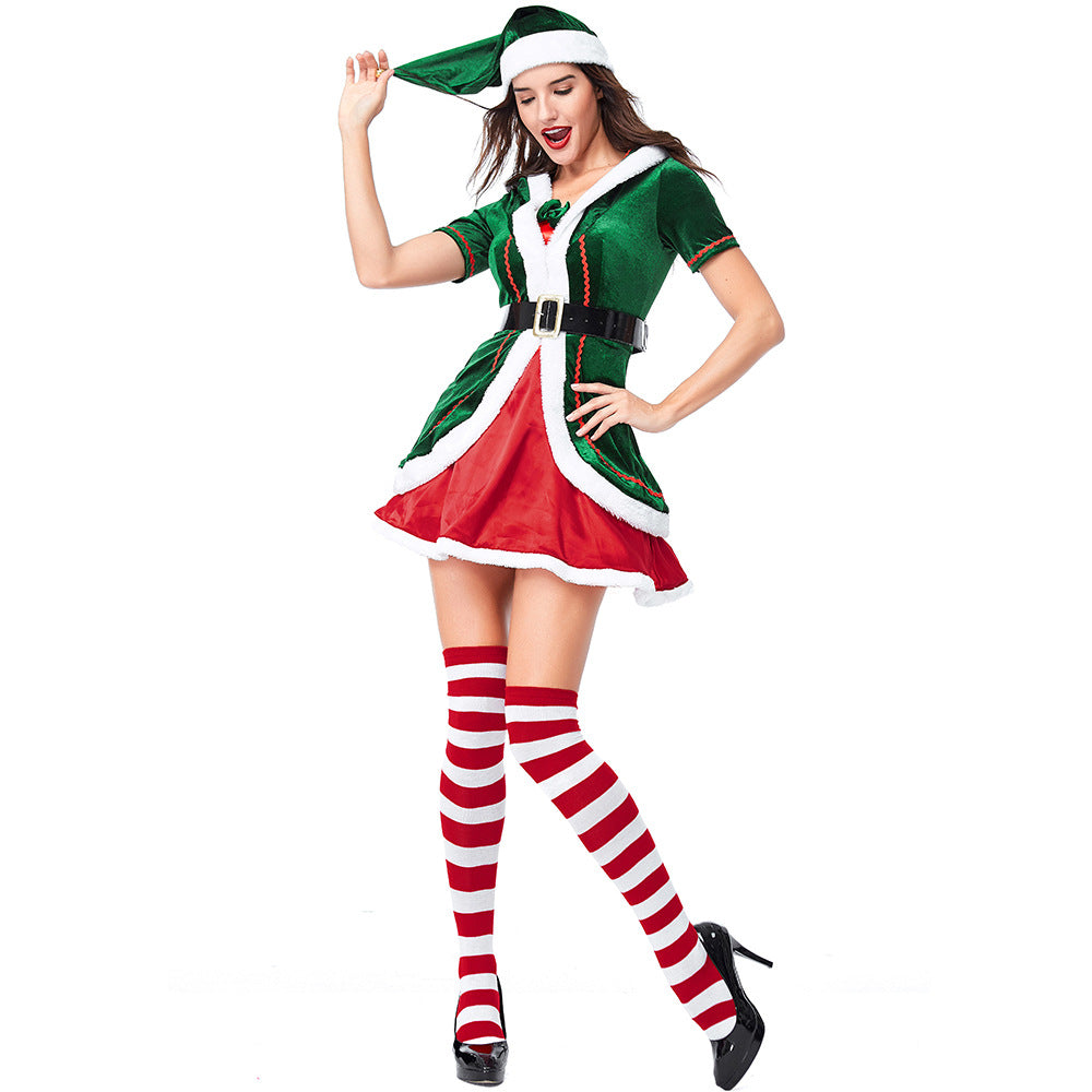 2022 New Women Christmas Elf Costume Christmas Holiday Elf Green Party Dress Cosplay Outfit