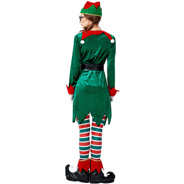 2022 New Women Christmas Green Elf Costume Dress Full Set With Hat
