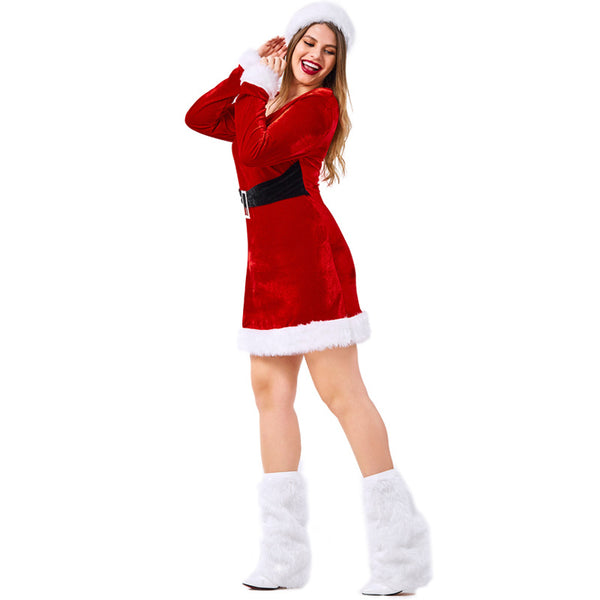 2022 Plus Size Christmas Women Santa Costume Dress With Hat