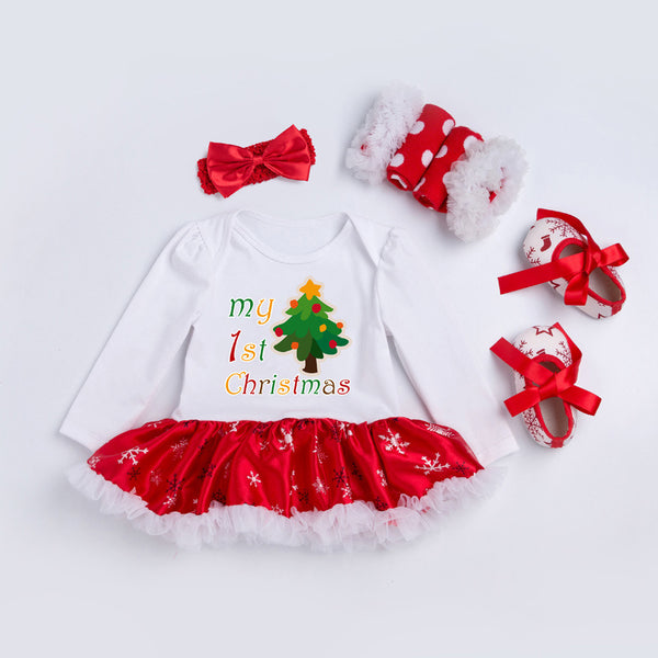 Christmas Baby Girls Boys Toddler Christmas Dress 4pcs Set
