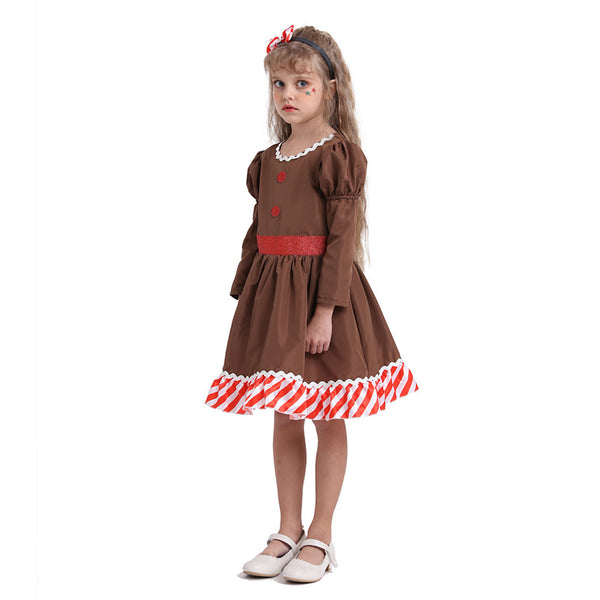 2020 Christmas Kids Girls Gingerbread man Cosplay Costume Dress Performance Dress