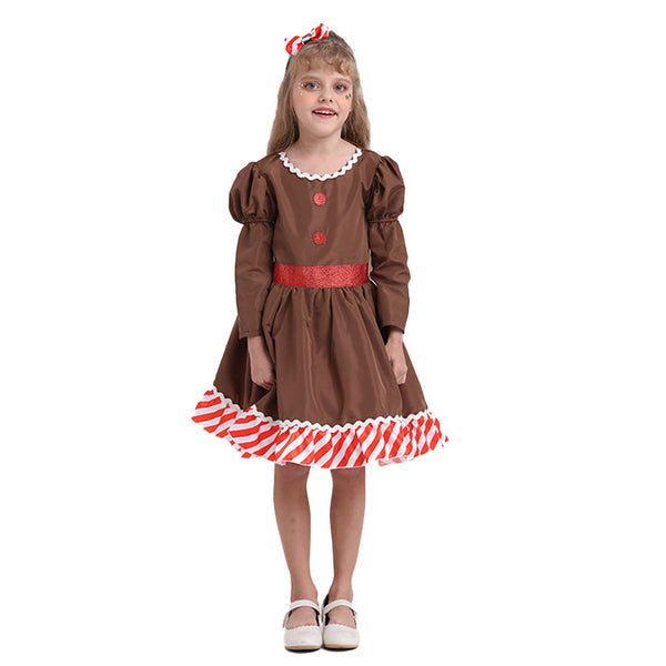 2020 Christmas Kids Girls Gingerbread man Cosplay Costume Dress Performance Dress