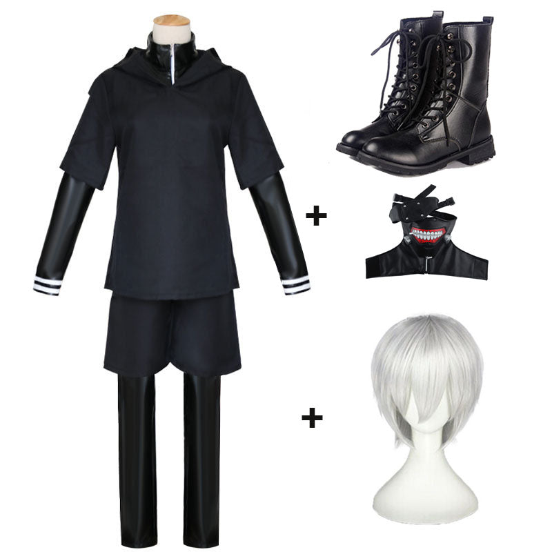 Anime Tokyo Ghoul Kaneki Ken Cosplay Costume Full Set With Props  Wigs and Boots