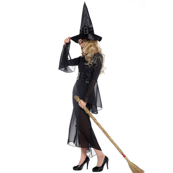 Sexy Black Muslin Witch Cosplay Costume Halloween & Stage Performance & Party