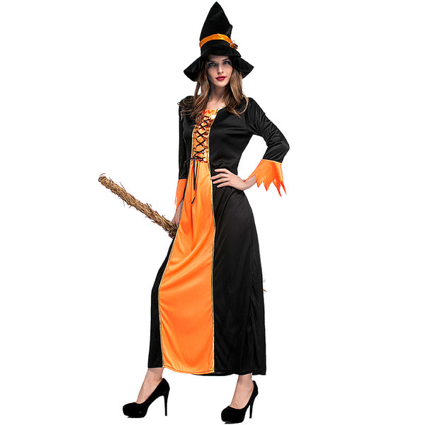 Orange Maxi Dress Witch Cosplay Costume Halloween & Stage Performance & Party